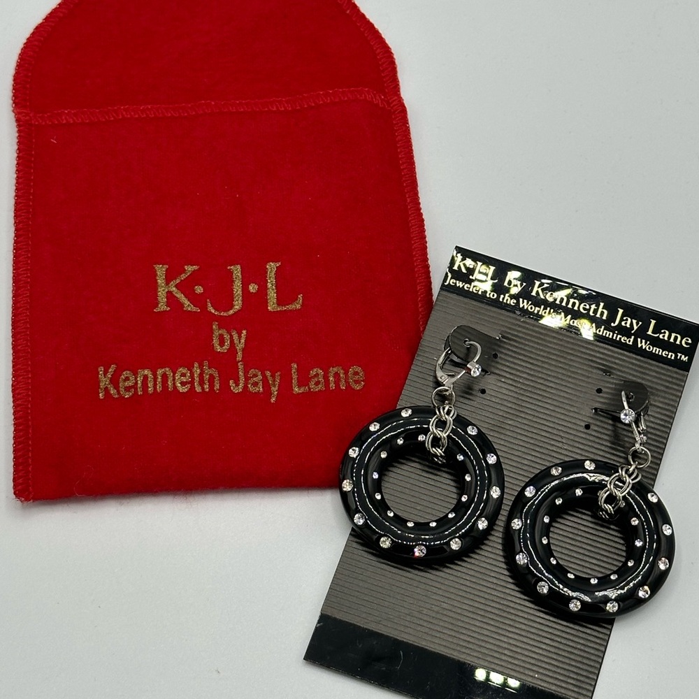 Kenneth Jay Lane Black Crystal Pierced Dangle Earrings - Picture 3 of 8